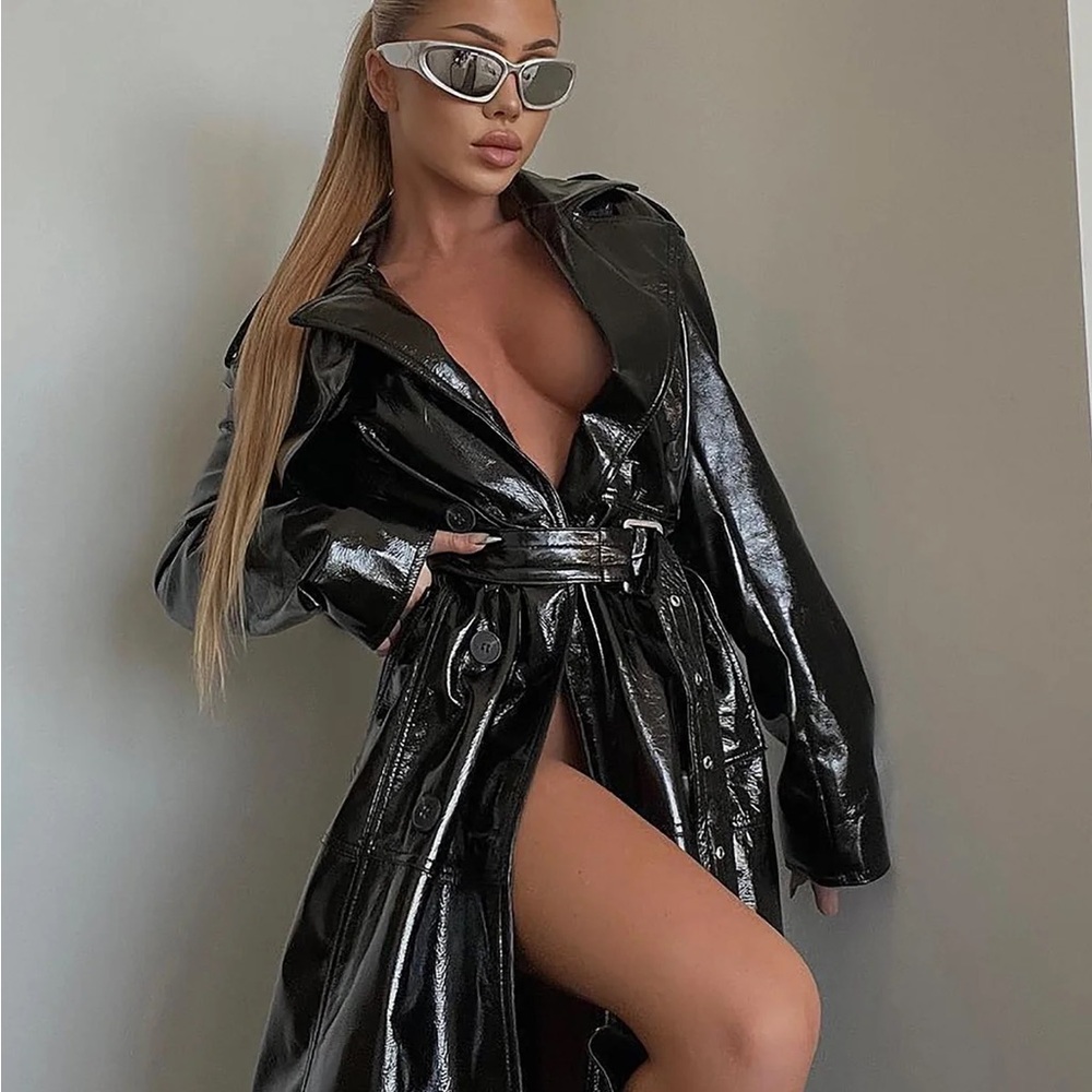 Fashion Nova Glossy Black Leather Jacket - Picture 2 of 7